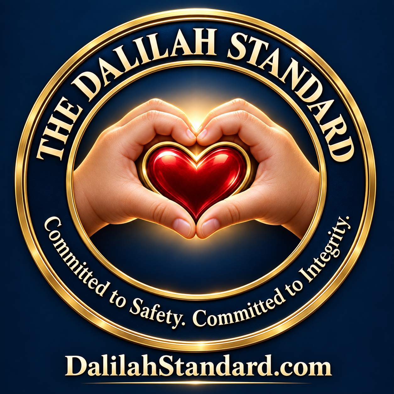 The Dalilah Standard logo: hands surrounding a heart, committed to safety and integrity